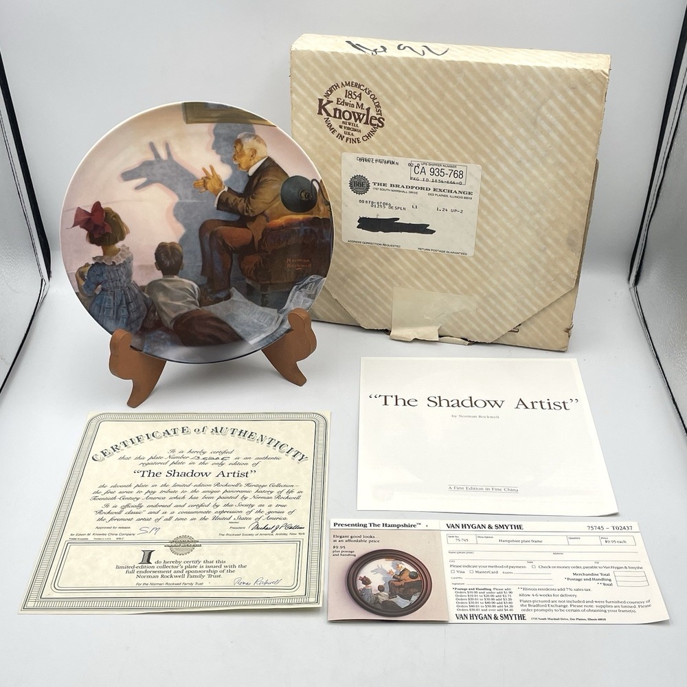 Vintage 1987 Norman Rockwell The Shadow Artist Knowles Plate Heritage COA